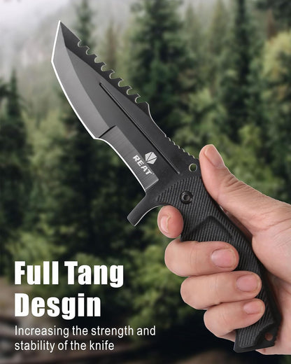 REAT Fixed Blade Knife with Sheath, 4.1" 440C Steel Blade with Full Tang Design,Ergonomic ABS Plastic Handle, EDC Sharp Hunting Knife,Tactical Knife for Camping,Survival,Bushcraft,Hiking