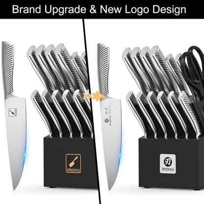 imarku 14-Piece Knife Block Set, Knife Set with Block and Build-in Sharpener, Japanese Stainless Steel Knife Set for Lasting Sharpness, Dishwasher Safe, Black