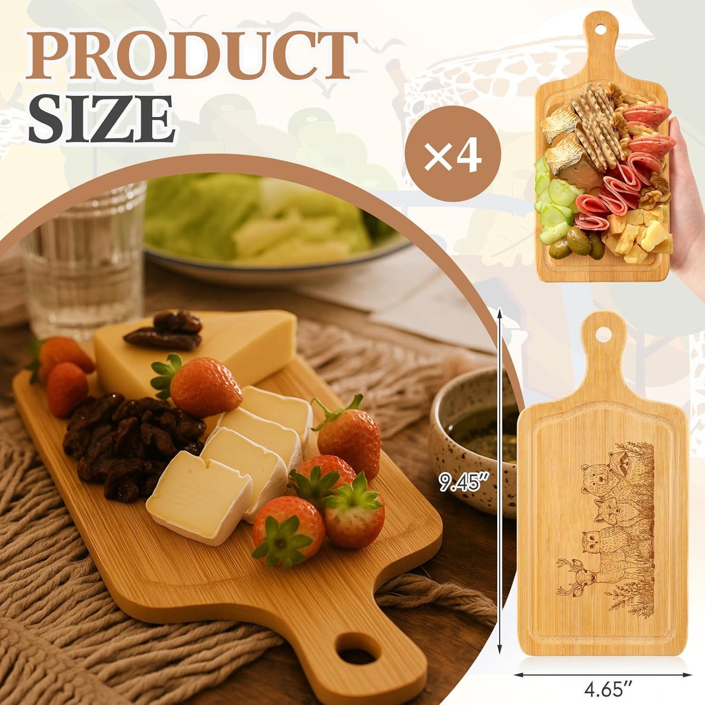 Nuenen 4 Set Bridal Baby Shower Party Favor Cheese Board Game Prizes Gifts Small Charcuterie Mini Cutting Board Set Wooden Square with Knives and Forks Box for Wedding Housewarming Guests