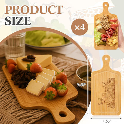 Nuenen 4 Set Bridal Baby Shower Party Favor Cheese Board Game Prizes Gifts Small Charcuterie Mini Cutting Board Set Wooden Square with Knives and Forks Box for Wedding Housewarming Guests