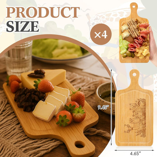 Nuenen 4 Set Bridal Baby Shower Party Favor Cheese Board Game Prizes Gifts Small Charcuterie Mini Cutting Board Set Wooden Square with Knives and Forks Box for Wedding Housewarming Guests
