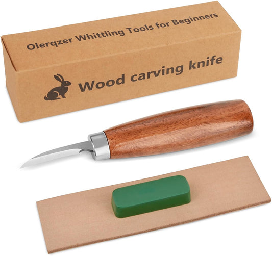 Wood Carving Knifes With Leather Strop and Polishing Compound,Whittling Knife,Wood Carving Tools for Beginners,Adults and Kids Whittling Tools (Sloyd Carving Knife)