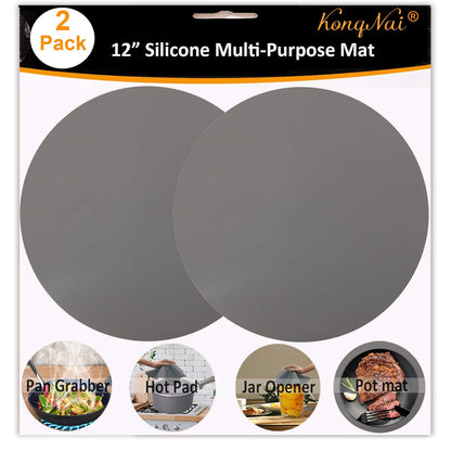 Silicone Microwave Mat 12 Inch, Non Stick Turntable Safe Baking Mat for Kitchen, Multi Purpose Heat Resistant Mat for Oven Trivet, Placemat 2 Pack(Blue)