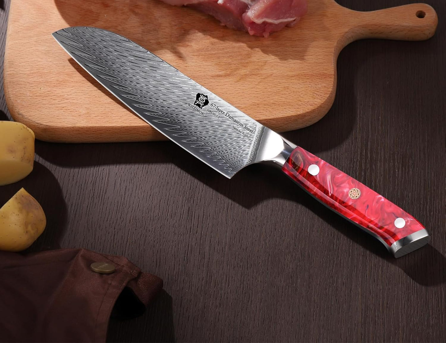 WILDMOK Santoku Knife 7 Inch kitchen knife, Ultra Sharp with Japanese Damascus Forged Santoku Knife, Ergonomic Resin Handle, cooking gifts with gift box