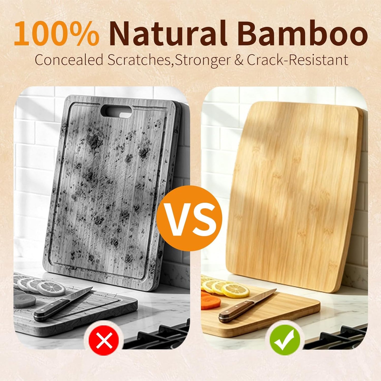 Bamboo Cutting Board Set of 4, Cutting Boards for Kitchen 14"x12", Wide Surface for Meat Vegetable Prep, Double-Sided Wooden Kitchen Cutting Board, Easy to Clean & Maintain