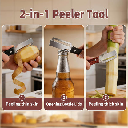 Multifunctional Vegetable Peeler, 2 in 1 Stainless Steel Fruit Veggie Peeler, Handheld Potato Peeler Knife with Bottle Opener Kitchen Tool for Peeling Carrrot Pineapple Pumpkin Papaya(2 Pack)