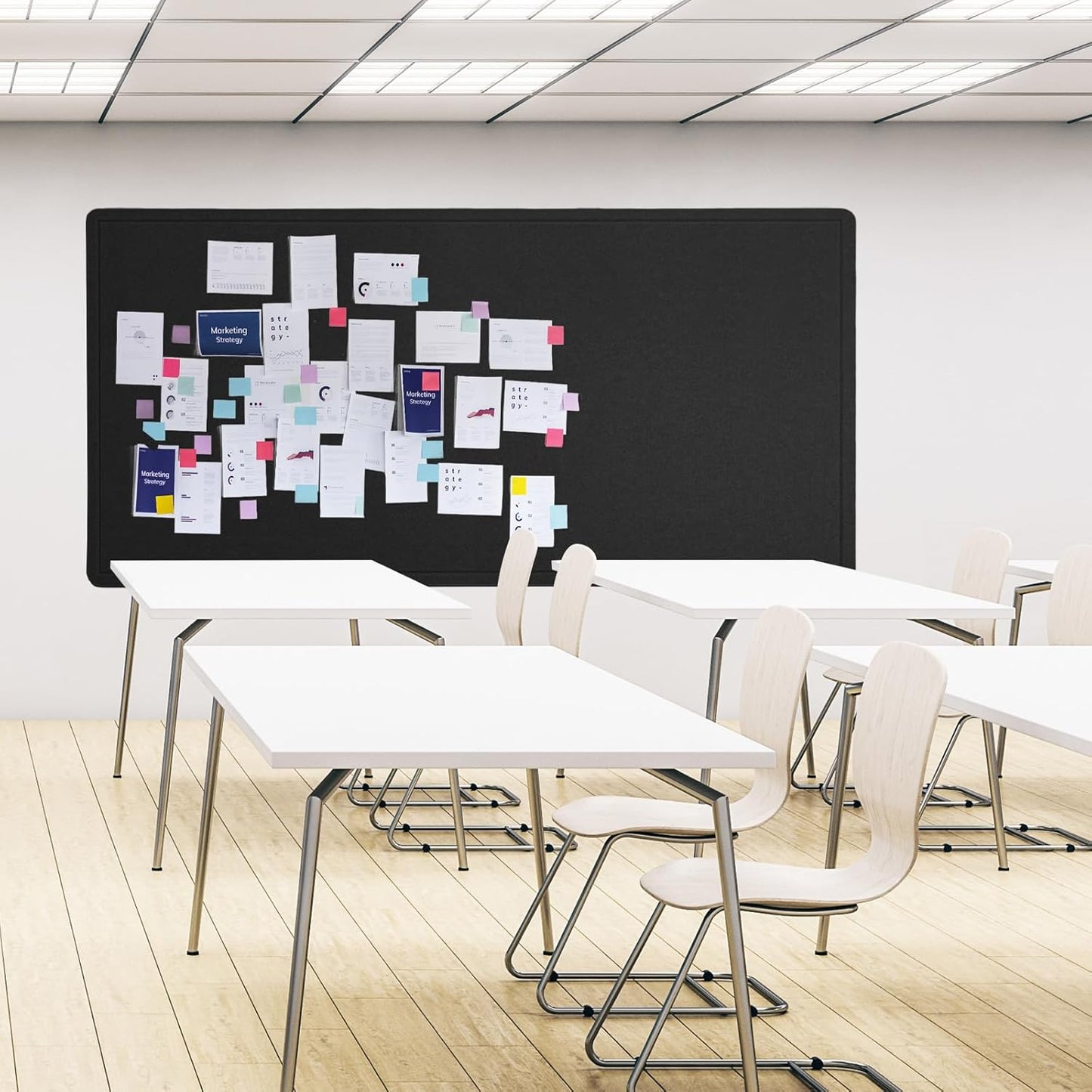 Lightomorrow Bulletin Board, 36 x 24 inches Felt Board - Decorative Pin Board, Cork Board Alternative for Wall, 3' x 2' Foldable Self-Adhesive Vision Board Prayer Board with 20 Pushpins - Black
