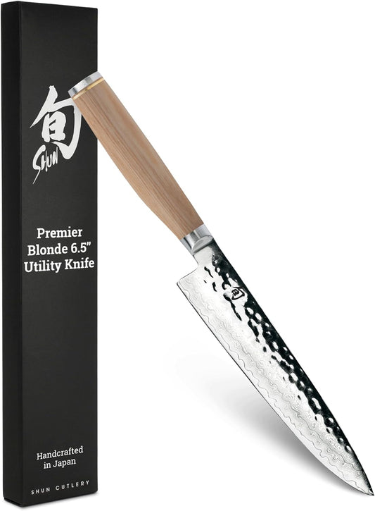 Shun Cutlery Premier Utility Knife 6.5", Narrow, Straight-Bladed Kitchen Knife Perfect for Precise Cuts, Ideal for Preparing Sandwiches or Trimming Small Vegetables, Handcrafted Japanese Knife
