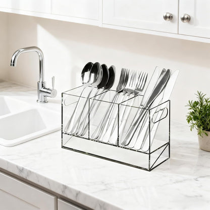 Utensil Holder, Upgrade Stainless Steel Utensil Drying Rack with Automatic Drain Tray for Kitchen Counter, Silverware Cutlery Organizer for Spoons, Forks, Knifes, Chopsticks (Black)