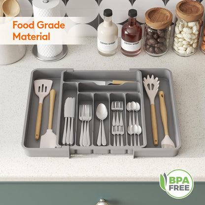 Lifewit Utensil Organizer for Kitchen Drawer, Expandable Cooking Silverware Tray, Adjustable Cutlery Flatware Holder, Plastic Spatula Tools Storage Divider, 14.4 x 15.8", Black
