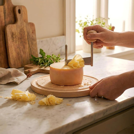 Cheese Curler, Cheese Curler Wheel for i.a. Tête de Moine and Chocolate, Sharp Blade, Wood Base, Suitable for Restaurants, Cafes, and Dessert Shops, Home