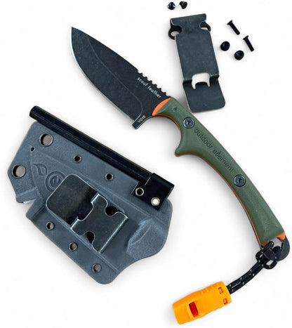 Scout Feather Glow - Fixed Blade Survival Knife with built-in Firestarter for Camping, Hunting, Outdoor Adventure and Culinary Need - VG10 Blade, Whistle, Knife Sharpener, Compact Sheath & G10 Handle
