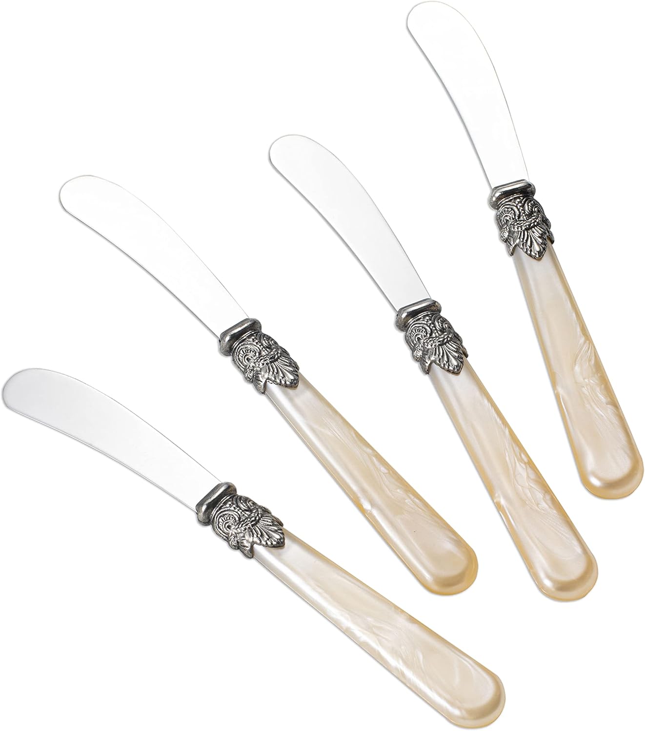 REVERIE Collection 4-piece Stainless Steel Butter Spreader Cheese Knife, Giftable Butter Knives set, Bread Knife set (White Handle)