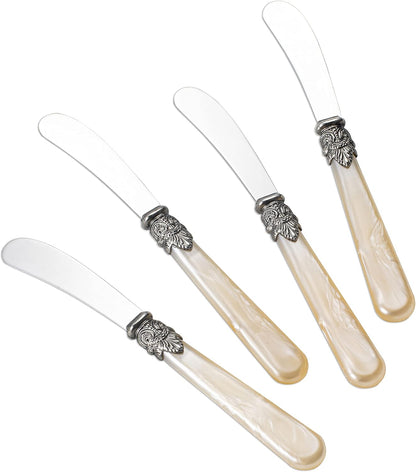 REVERIE Collection 4-piece Stainless Steel Butter Spreader Cheese Knife, Giftable Butter Knives set, Bread Knife set (White Handle)