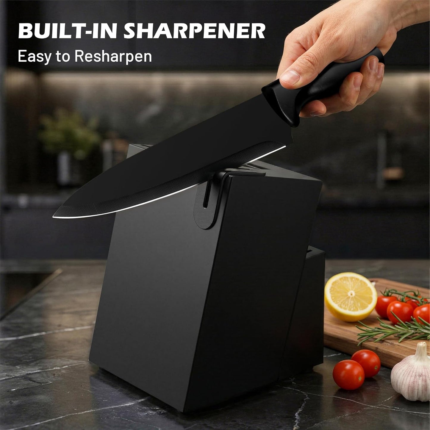 Knife Set, KroWallu 16 Pieces Knife Sets for Kitchen with Block, Dishwasher Safe Kitchen Knife Set with Built-in Sharpener, German Stainless Steel Black Knife Block Set
