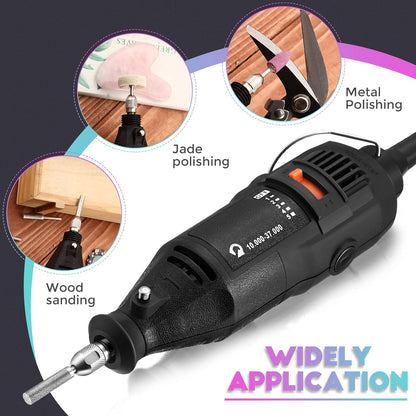 Electric Chainsaw Sharpener Kit 180W Power Chain Saw Sharpen Tool Set with 6 Diamond Sharpening Wheels, Angle Attachment, Wrench for Sharpening Outdoor Gardening Tool 5 Speed Setting, 8000~35000 RPM