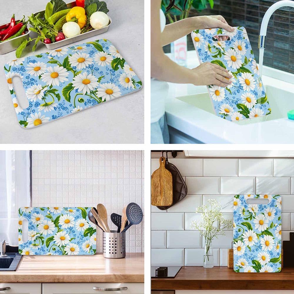 Coffee Set Cutting Board with Handles Coffee Maker Muffin Cup Flower Hot Drink Love Cutting Boards Plastic Safe Chopping Board for Kitchen 16" x 10" x 0.24"