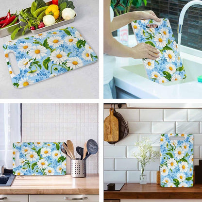 Coffee Set Cutting Board with Handles Coffee Maker Muffin Cup Flower Hot Drink Love Cutting Boards Plastic Safe Chopping Board for Kitchen 16" x 10" x 0.24"