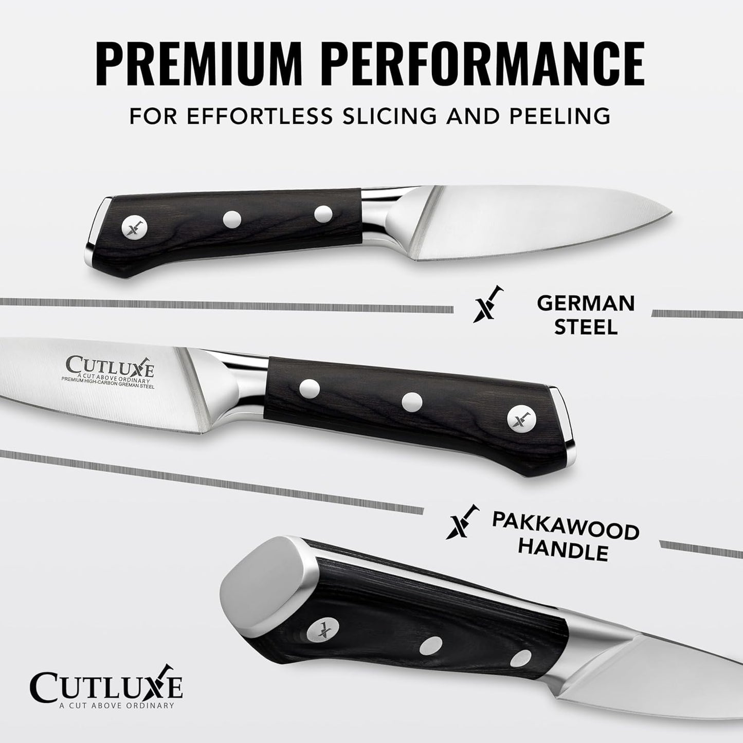 Cutluxe Paring Knife, 3.5" Small Kitchen Peeling Knife with Razor Sharp Blade – High Carbon German Steel, Full Tang, Ergonomic Handle Design – Artisan Series