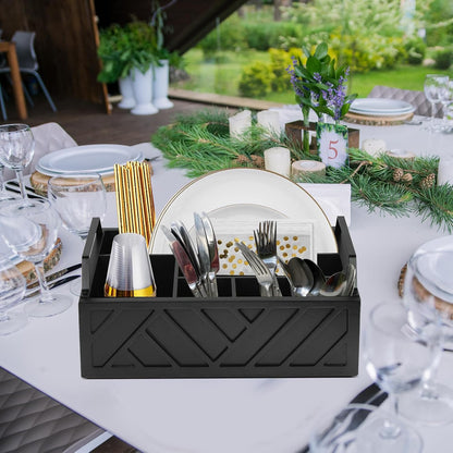 Ukonvi Paper Plate Dispenser, Paper Plate Holder for Kitchen Counter, Wood Rustic Silverware Utensil Caddy, Cutlery Flatware Organizer Box for Cups Spoons Forks Plates Napkins, Kitchen Accessories