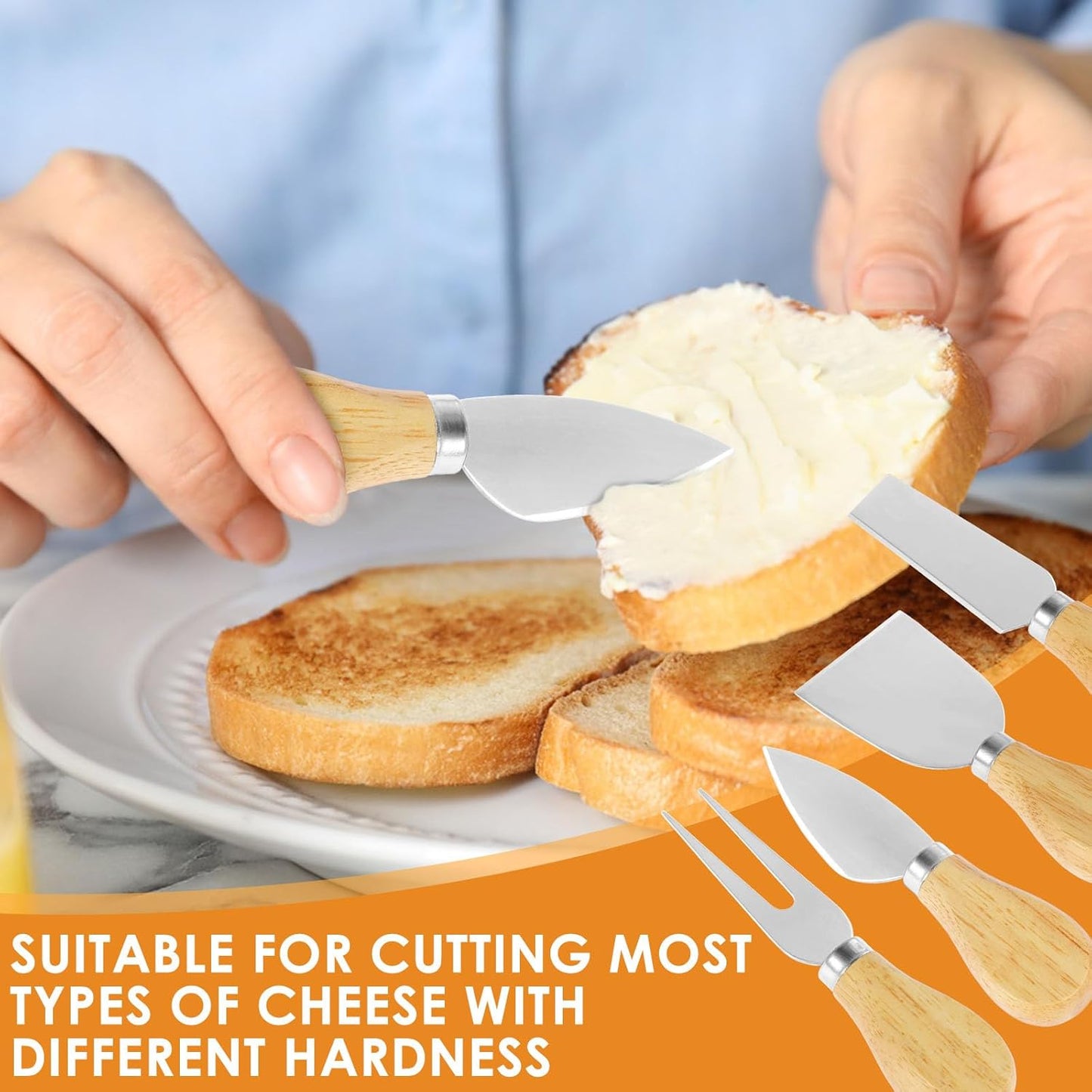32Pcs Cheese Knives Bulk,Stainless Steel Cheese Knife Spreaders Set Butter Cutter Cheese Cutting Spatula Forks Wooden Handle Small Cheese Spreader Tool Cheese Knives for Charcuterie Board Christmas