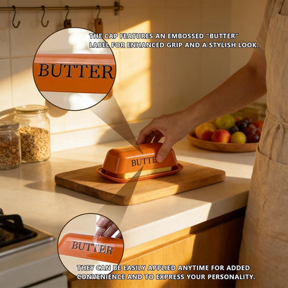 BPA-Free Melamine Butter Dish with Lid & Stainless Steel Knife - Farmhouse Butter Keeper for Countertop & Refrigerator, Dishwasher Safe, Holds 1 Stick with East & West Coast Butter-Cream