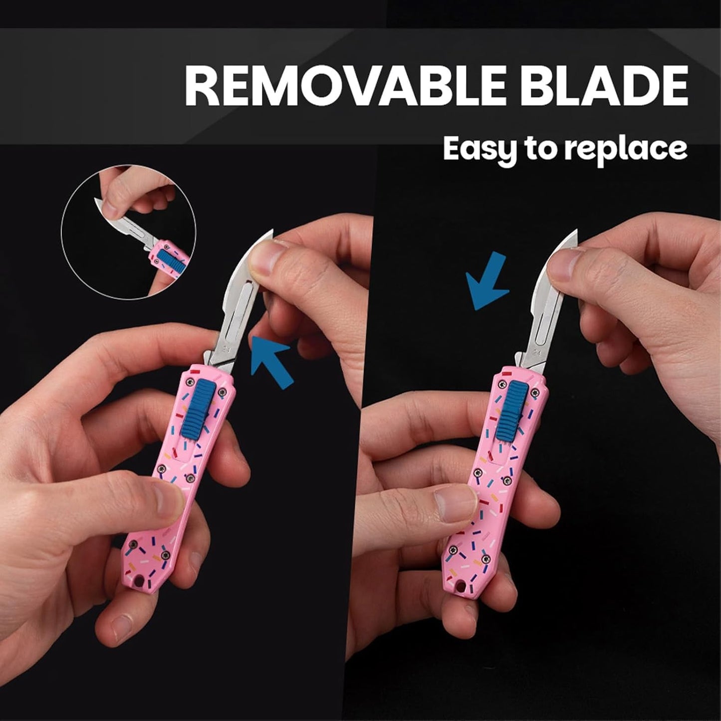 Automatic Utility Knife,All Metal Construction Carbon Stainless Steel Blade,Box Cutter Quick Change Retractable,EDC Push Button with Clip,10PCS #23 Blades Replacement,Stars&Stripes