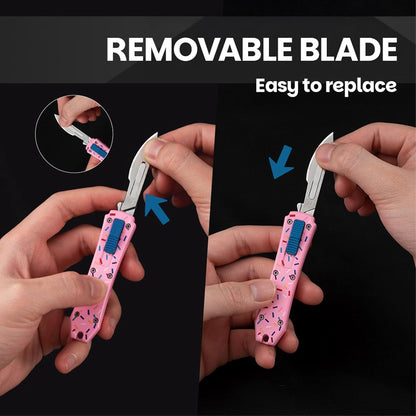 Automatic Utility Knife,All Metal Construction Carbon Stainless Steel Blade,Box Cutter Quick Change Retractable,EDC Push Button with Clip,10PCS #23 Blades Replacement,Stars&Stripes