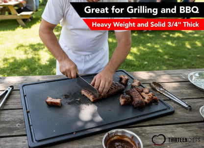 Commercial Grade Plastic Cutting Board with Juice Groove - 18 x 12 Inch for Carving Meat, Grilling, BBQ - 1/2" Thick White HDPE Poly for Food Service