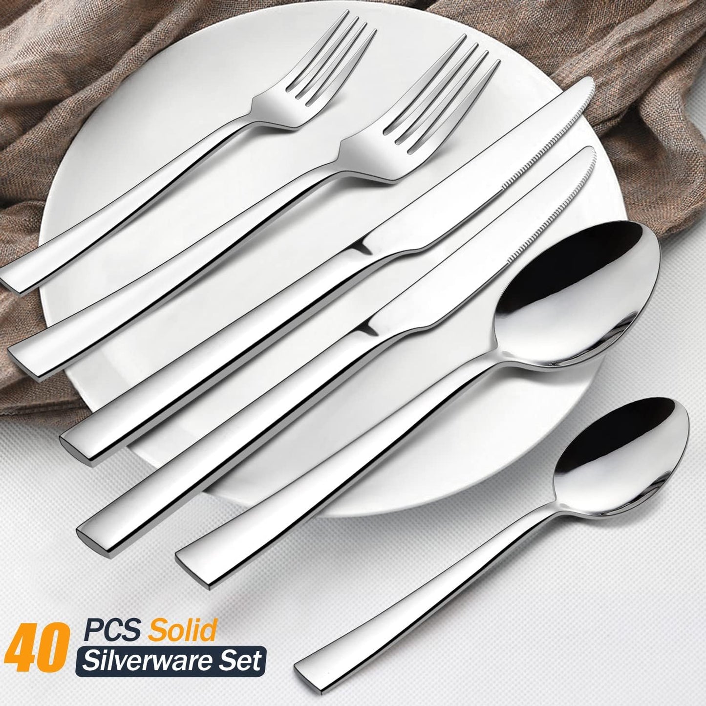 77-Piece Silverware Set with Steak Knives, Solid Stainless Steel Flatware Utensils, Modern Elegant Cutlery Tableware Set, Attach Serving Set, Mirror Polished, Dishwasher Safe-Service for 12