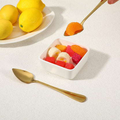 5 Pcs Grapefruit Spoons and Knife Set Gold Stainless Steel Serrated Utensils for Citrus Kiwi Melon Lemon Puree Dishwasher Safe