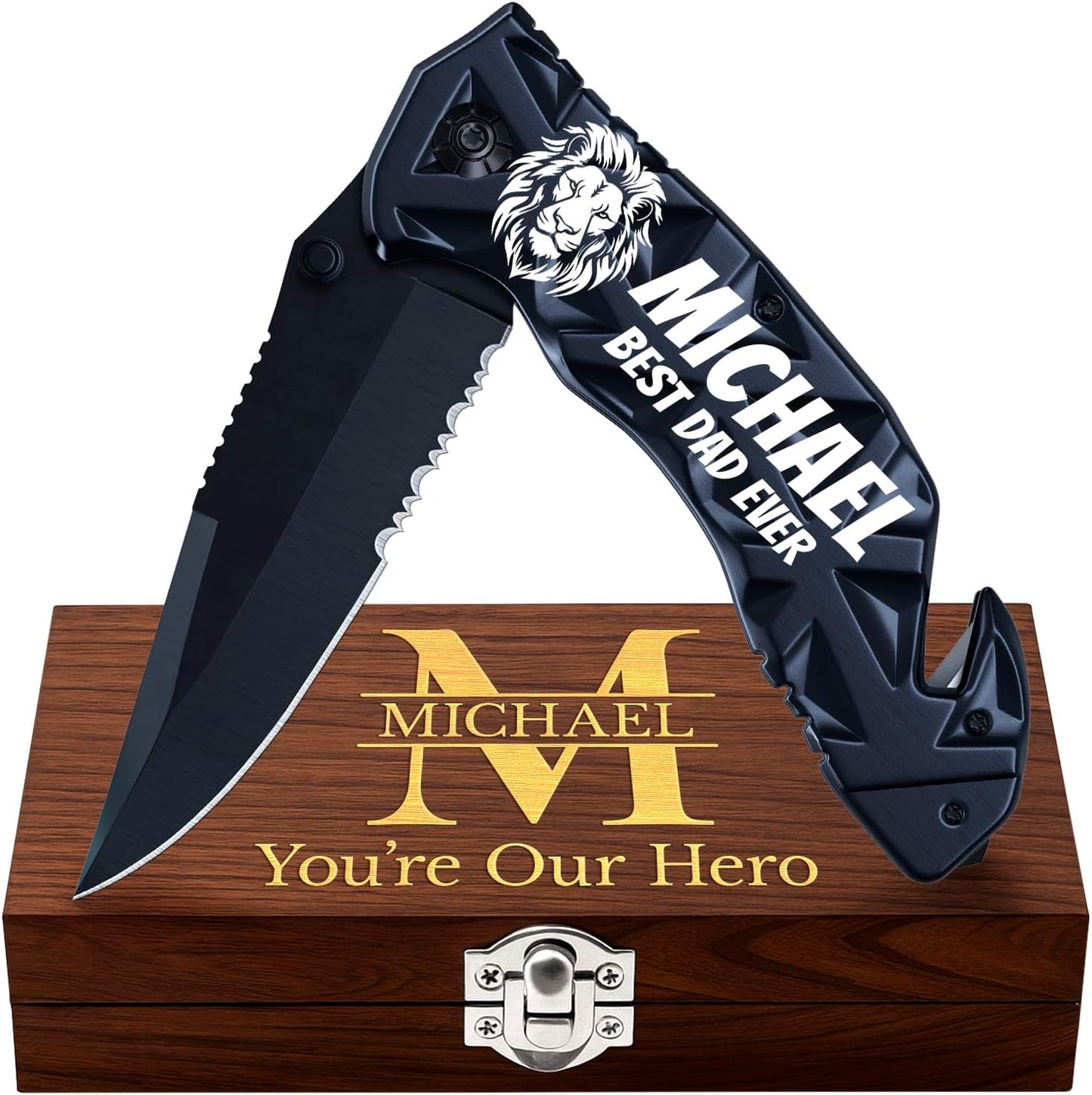 Pocket Knife for Men - Serrated Sharp 3.5" Folding Blade - Multifunction Tool with Wire Cutter Glass Breaker - Perfect Knives for Outdoor Cooking, Cutting Sashimi, Kitchen - Anniversary, Birthday Gifts Idea HB 207