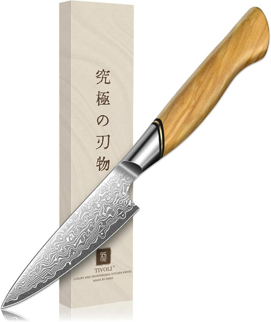 TIVOLI Bread Knife – Damascus VG-10 Serrated Knife with Razor Sharp Edge for Homemade Bread, Sourdough & Cake – Ergonomic Olive Wood Handle, Gift Box for Baking & Wedding Gifts