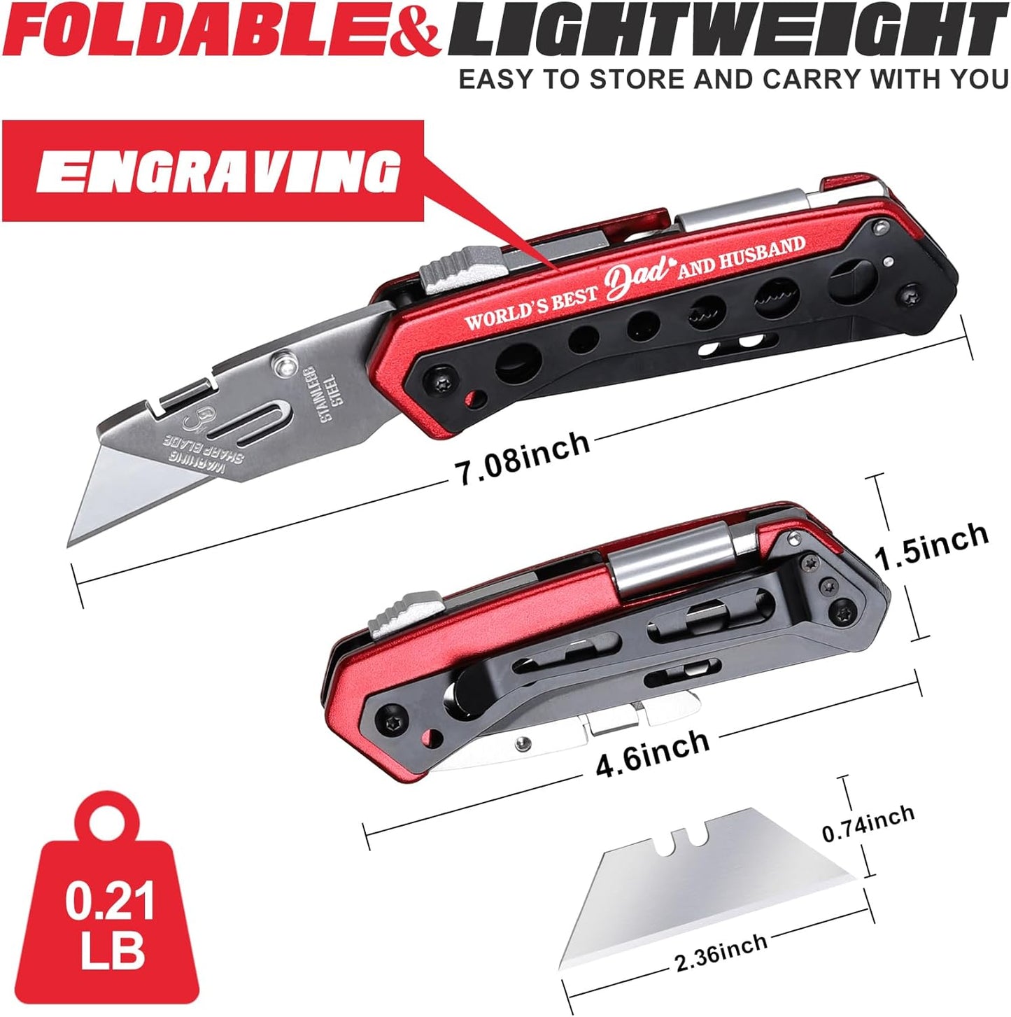 Utility Multitool Knife, Box Cutter, EDC, Work Folding Knifes, 6 in 1 Multitool for Men, Christmas Stocking Stuffers Gifts for Him Dad Grandpa Uncle Brother, Screwdrive, Extra 3 Razor Blades Included