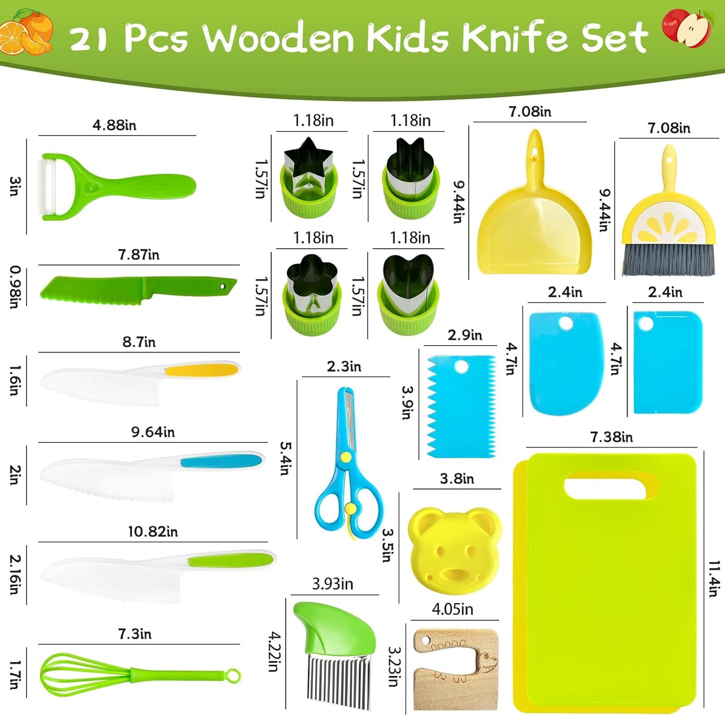 Chanking 17 Pieces Kids Safe Knife Set for Real Cooking Child-Friendly Plastic Chef Tools Montessori Kitchen Toys for Toddlers Birthday Gifts for Boys and Girls Ages 4+ (A)