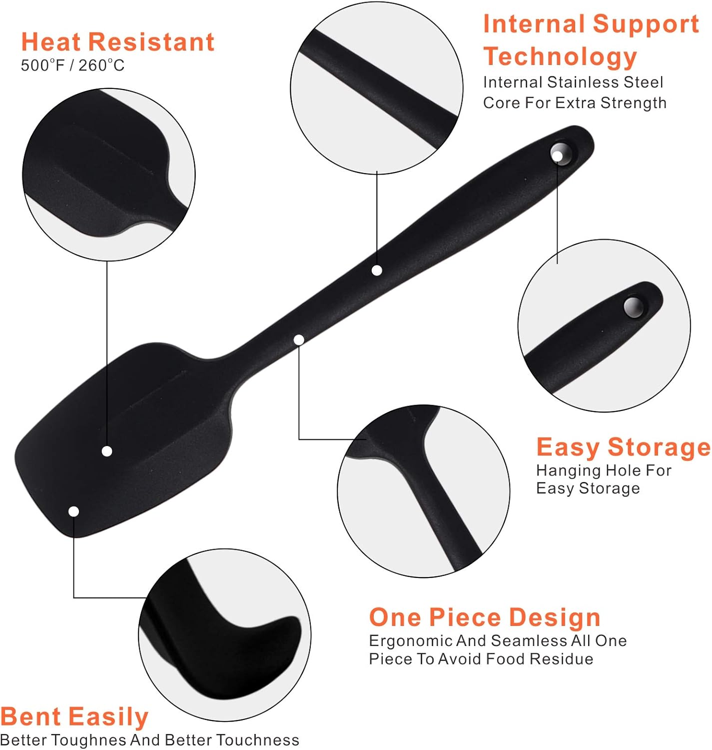 Silicone Spatulas, 10.6 inch Rubber Spoon Spatula Heat Resistant One Piece Design Seamless Non-Stick Spoonulas Flexible Scrapers Baking Mixing Tool (4 Pcs)
