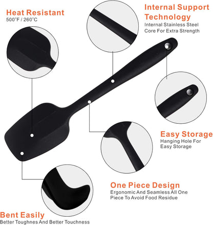 Silicone Spatulas, 10.6 inch Rubber Spoon Spatula Heat Resistant One Piece Design Seamless Non-Stick Spoonulas Flexible Scrapers Baking Mixing Tool (4 Pcs)