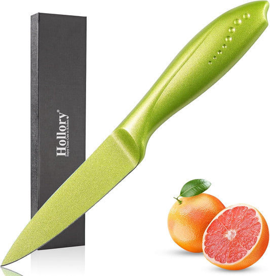3.5 Inch Paring Knife, Fine Edge Fruit Vegetable Peeling with German High Carbon Stainless Steel Forged Blade, Small Kitchen Non-Stick Multi-Purpose Knife-Green