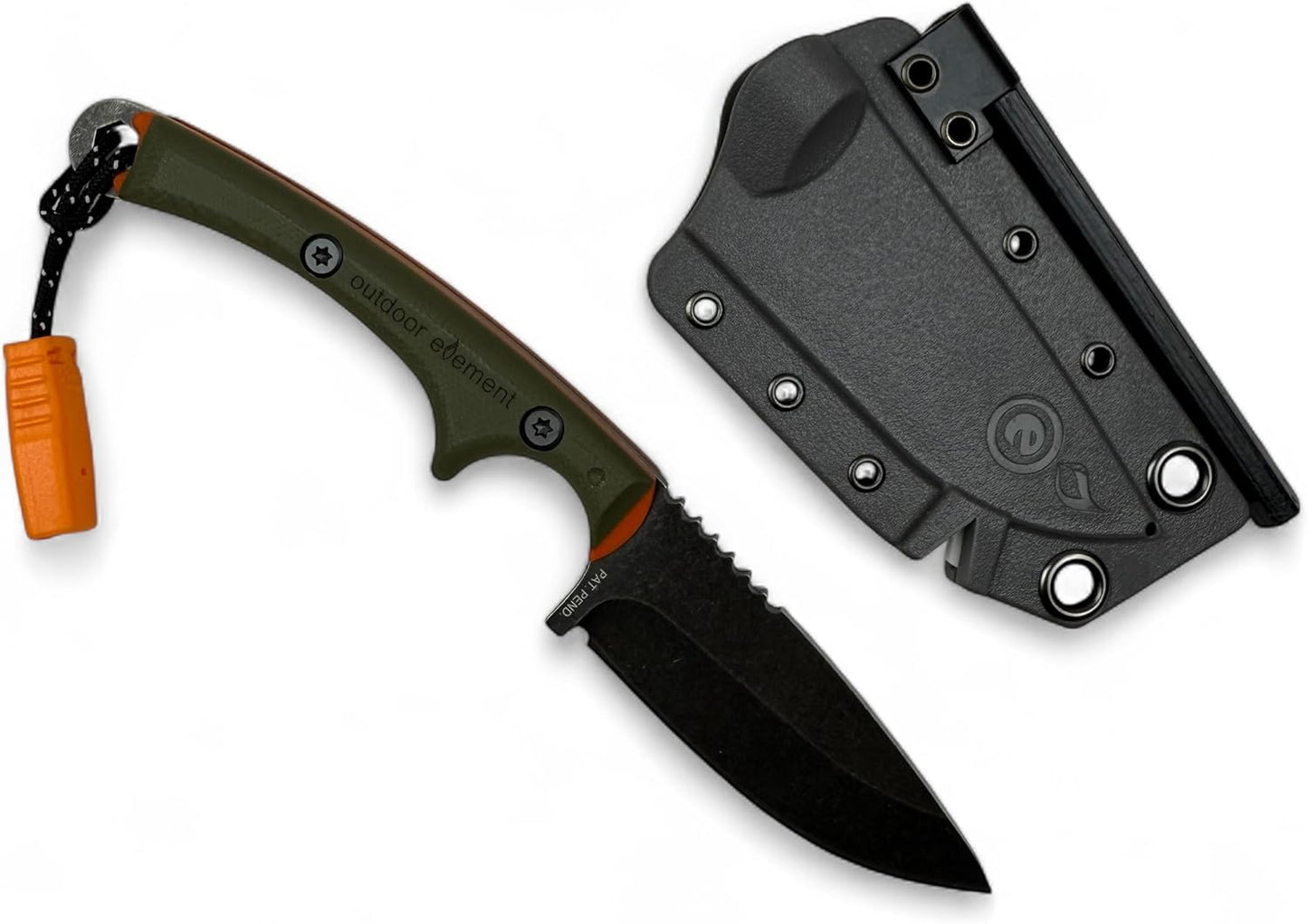 Scout Feather Glow - Fixed Blade Survival Knife with built-in Firestarter for Camping, Hunting, Outdoor Adventure and Culinary Need - VG10 Blade, Whistle, Knife Sharpener, Compact Sheath & G10 Handle