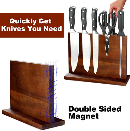 Magnetic Knife Block Double Sided Magnetic Knife Holder Rack with Strong Enhanced Magnets Acacia Wood Magnetic Knife Storage Stand