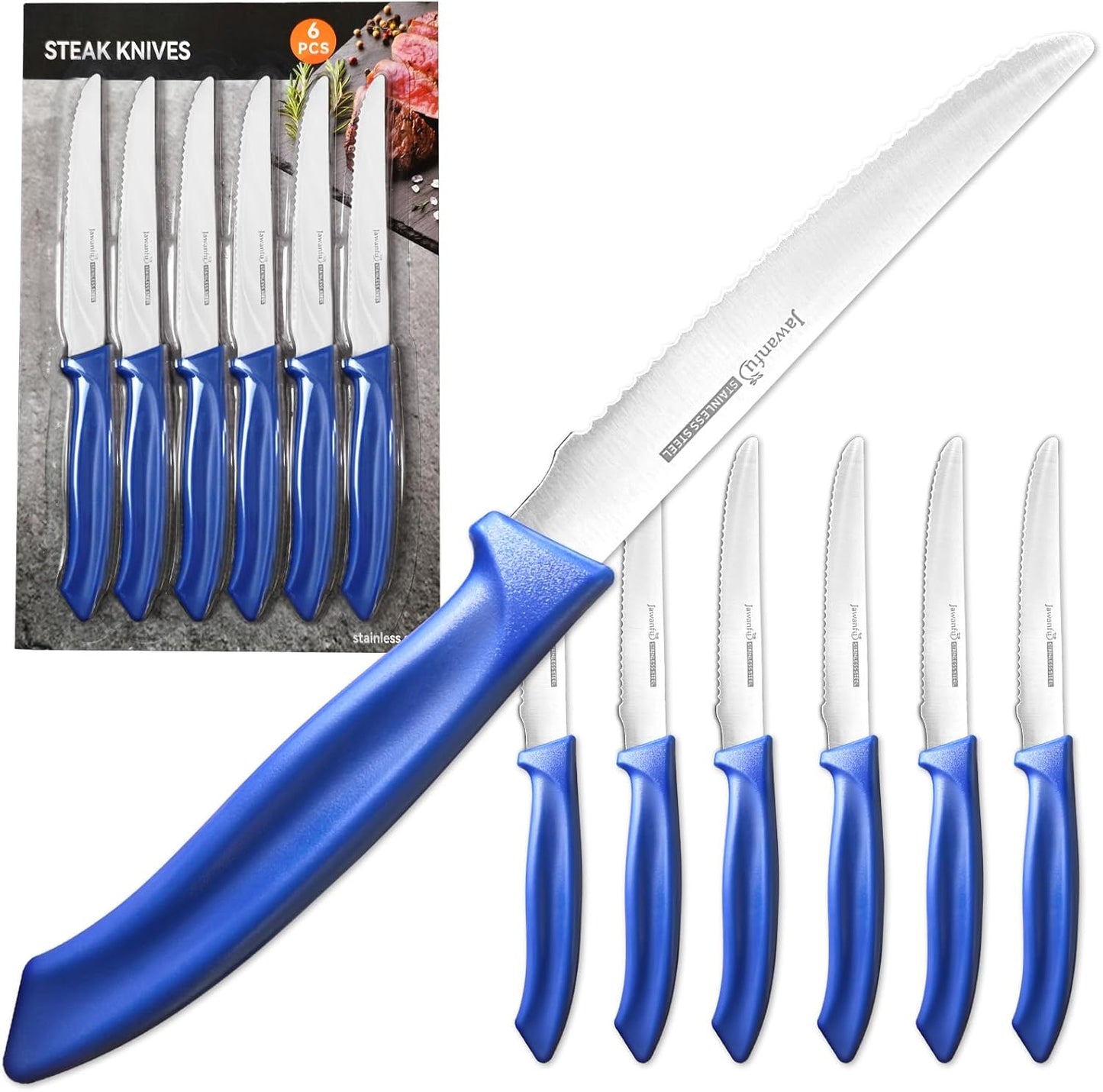 Steak Knife Set of 6, Serrated Steak Knives, Premium Stainless Steel Multi Functional Knife, Dishwasher Safe, Black