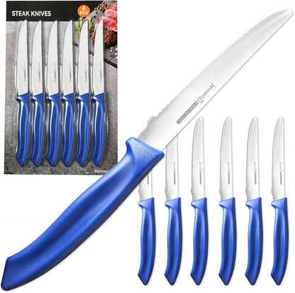 Steak Knife Set of 6, Serrated Steak Knives, Premium Stainless Steel Multi Functional Knife, Dishwasher Safe, Black