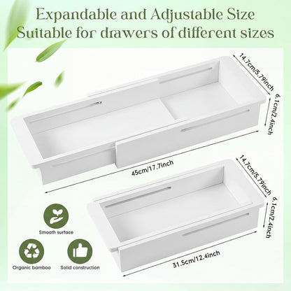 LemonRoad 1 Pcs Sliding Drawer Organizer Bin Bamboo Drawer Expandable Bins Utensil Organizer for Kitchen Spoons Forks Knives (Wood)