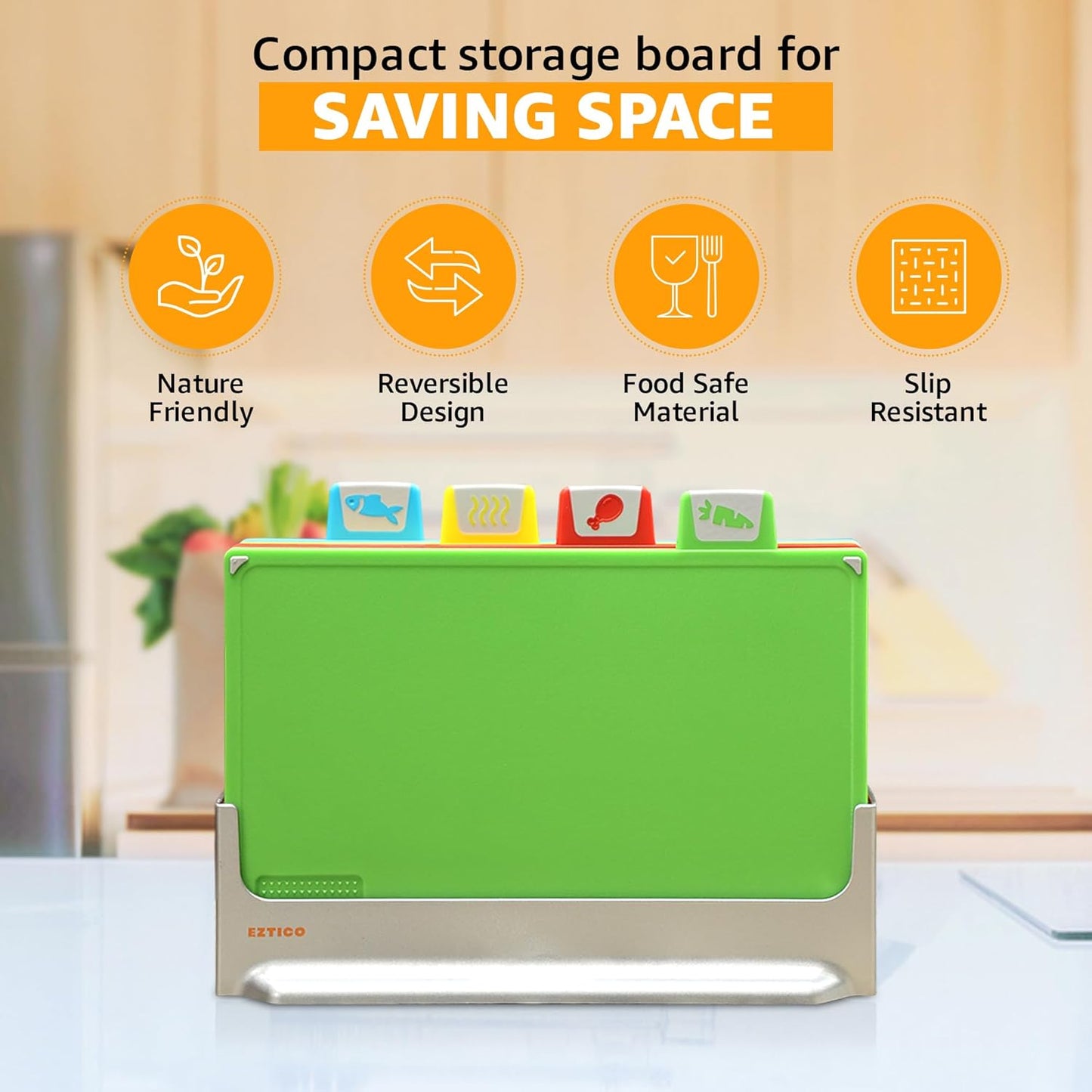 4-Piece Non-Toxic Cutting Board Set with Premium Scissors – BPA-Free Plastic and Rubber Chopping Boards for Kitchen Essentials with Organizer, Dishwasher Safe Accessories Holder.