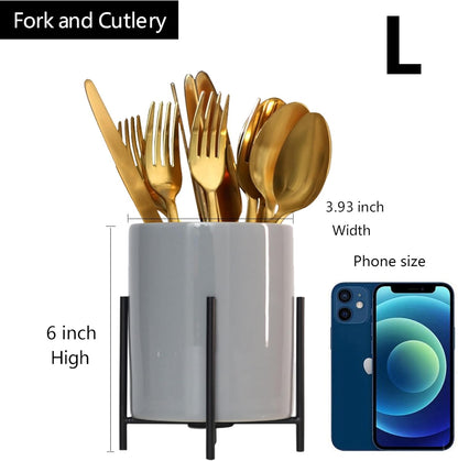 Utensil Organizer for kitchen, Knives and Forks with Shiny metal frame Tray for Farmhouse Kitchen Decor and Countertop(6.3 * 4.33inch)