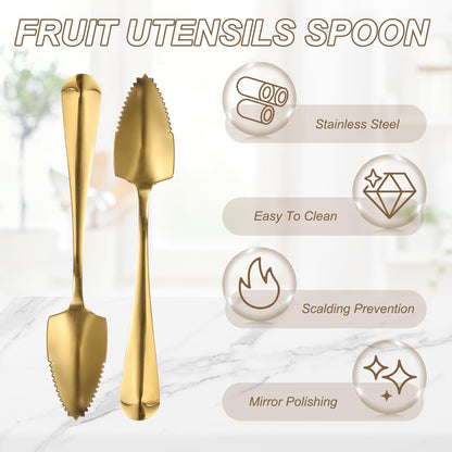 uxcell 4Pcs Grapefruit Spoons, Stainless Steel Fruit Utensils Spoon with Serrated Edge Thick Gauge Handle Grapefruit Knife Tool Mirror Finish for Citrus Melon Dessert, Purple