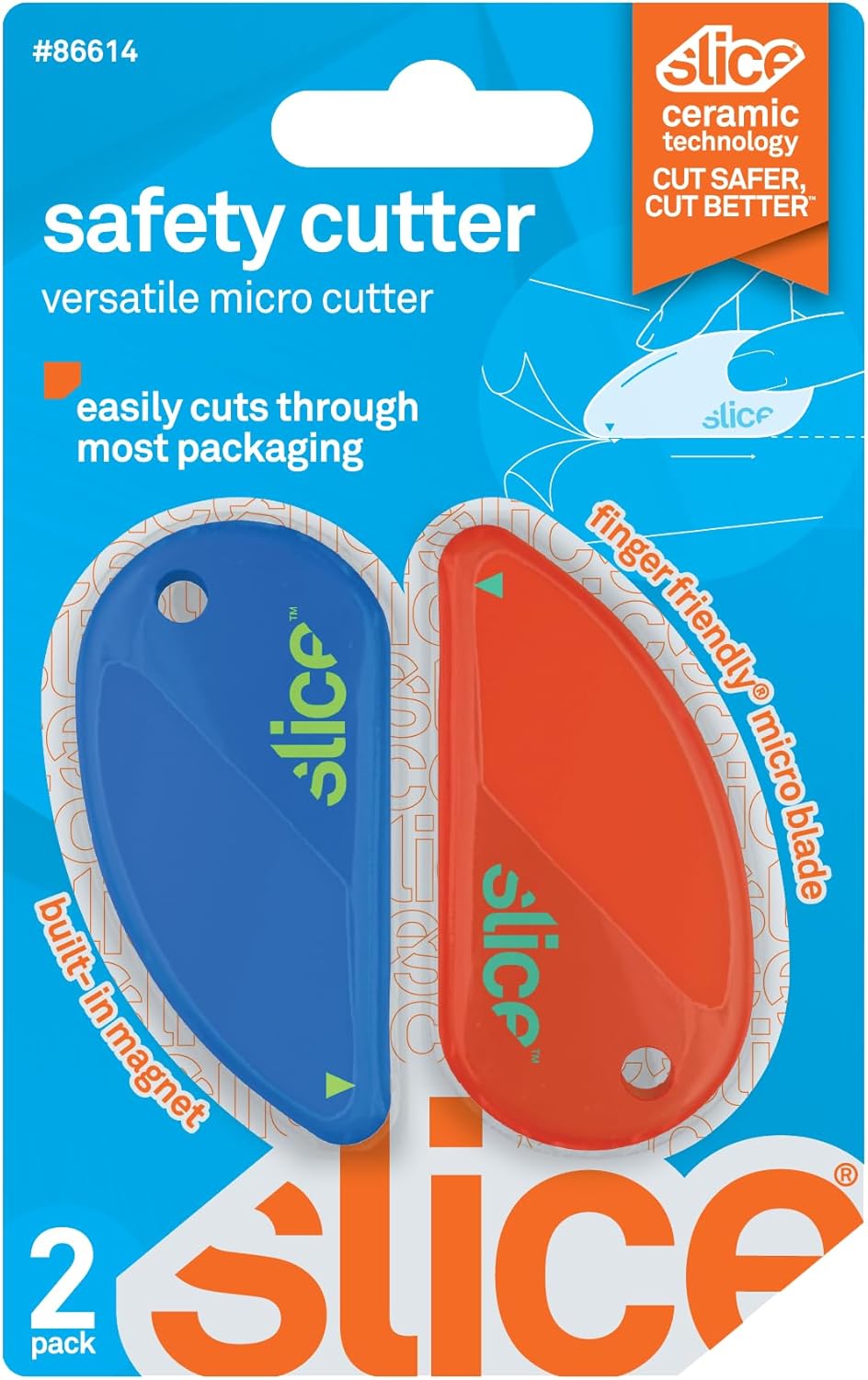 Slice Micro Safety Cutter | Safe Ceramic Box Cutter Lasting 11x Longer than Metal | Keychain Box Opener | 2 Pack | Green