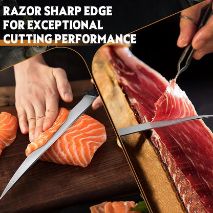 Huusk 9 inch Fillet Knife - Sharp Japanese Fillet Knife for Fish - Professional Flexible Boning Knives for Meat Cutting Trimming - Gift for Men and Women