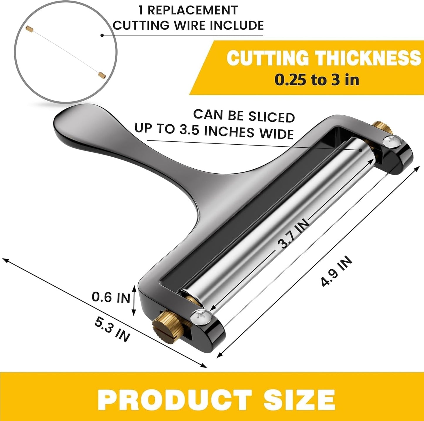 TOPULORS Cheese Slicer - Cheese Cutter - Stainless Steel Wire Cheese Slicer for Mozzarella, Cheddar, Gouda, And More Block Cheese - Heavy Duty Slicer With 1 Extra Replacement Cutting Wire