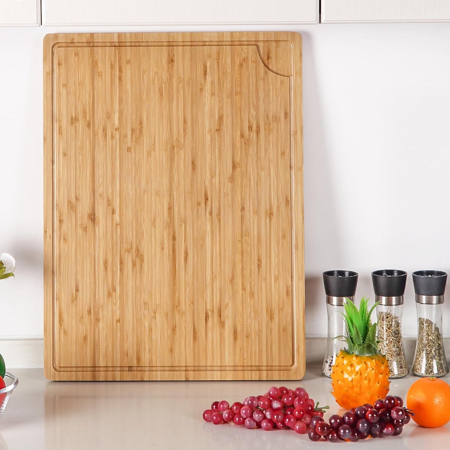 Extra Large Bamboo Wood Cutting Board, 24 x 18 Inch Kitchen Wooden Chopping Board with Juice Groove, Reversible Butcher Block Cutting Board for Meat, Turkey Carving